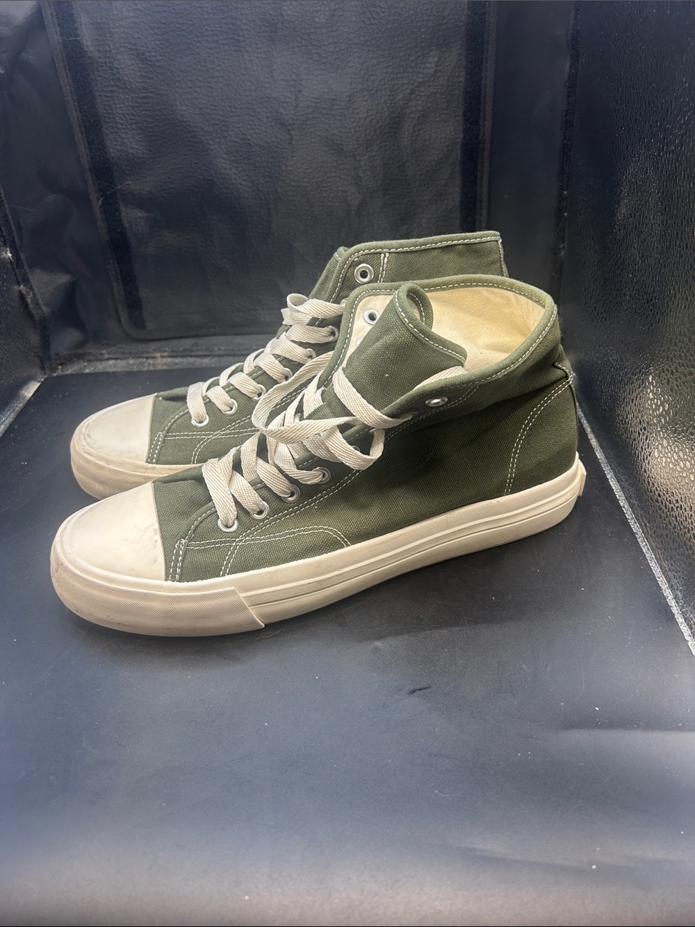 H&M Olive Green High-Top Canvas Sneakers with Off-White Soles